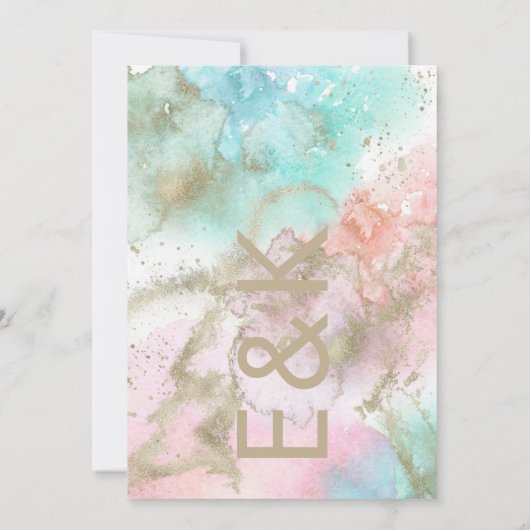 ホイ芸術的ルモダンウォーター色モノグラム結婚ズ 招待状 (裏面)