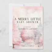 ホウィシクルピンクの冬の木の水色ベビーシャワー 招待状 (正面)