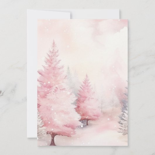 ホウィシクルピンクの冬の木の水色ベビーシャワー 招待状 (裏面)
