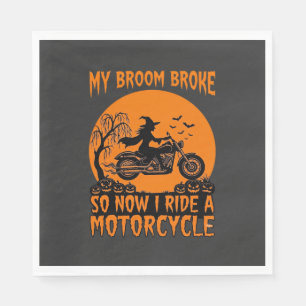 ホウキが壊れたハロウィン魔女バイクコウモリカボチャ スタンダードランチョンナプキン