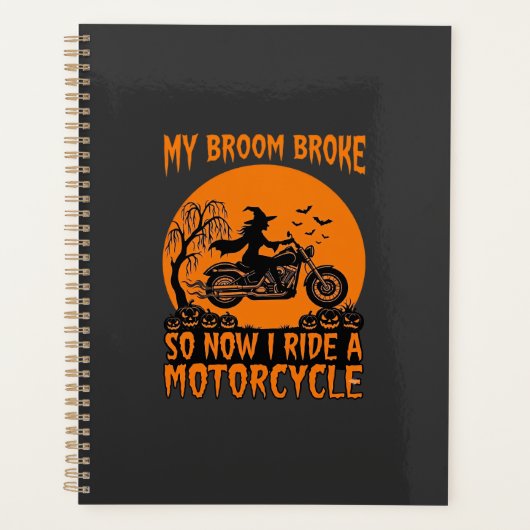 ホウキが壊れたハロウィン魔女バイクコウモリカボチャ プランナー手帳 (正面)