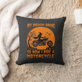 ホウキが壊れたハロウィーン魔女バイクコウモリカボチャ クッション (ブランケット)