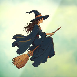 ホウキにまたがる若い魔女のベクターアート ウィンドウサイン
