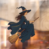 ホウキにまたがる若い魔女のベクターアート ウィンドウサイン (シート2)