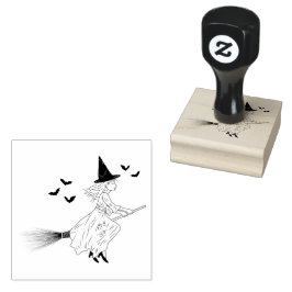 ホウキに乗った魔女とコウモリのハロウィン ラバースタンプ