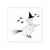 ホウキに乗った魔女とコウモリのハロウィン ラバースタンプ (インプリント)