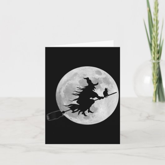 ホウキに乗った魔法使いのハロウィン満月 カード (正面)
