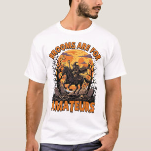 ホウキはアマチュア ハロウィン 魔女 馬 月 グラ Tシャツ