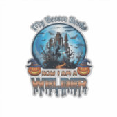 ホウキを壊した溶接工の魔女の工場のカボチャ ハロウィン シール (正面)