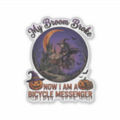 ホウキを折った自転車の配達人魔女 ハロウィン 月 シール (正面)