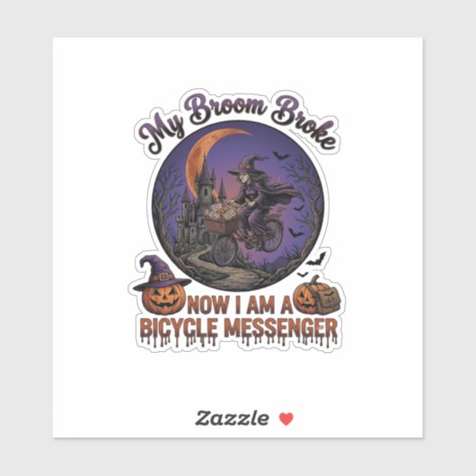 ホウキを折った自転車の配達人魔女 ハロウィン 月 シール (シート)