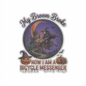 ホウキを折った自転車の配達人魔女 ハロウィン 月 シール (正面)
