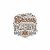 ホウキ駐車場 ハロウィン ヴィンテージ 魔女 ベクター デザイン シール (正面)