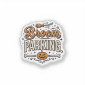 ホウキ駐車場 ハロウィン ヴィンテージ 魔女 ベクター デザイン シール (正面)