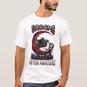ホウキ アマチュア 骸骨 バイカー ハロウィン R Tシャツ