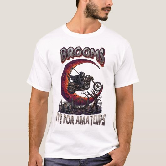 ホウキ アマチュア 骸骨 バイカー ハロウィン R Tシャツ (正面)