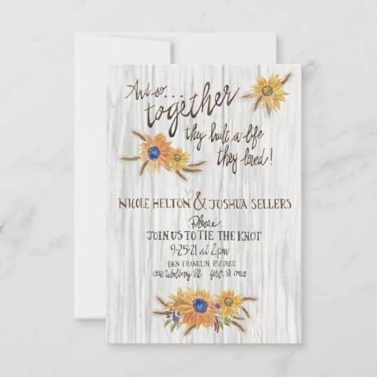 ホエッ素朴トひまわり結婚式招待状 サンキューカード (正面)