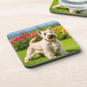 ホエテン・スコティッ遊ト・テリアの花の草 コースター (左側)