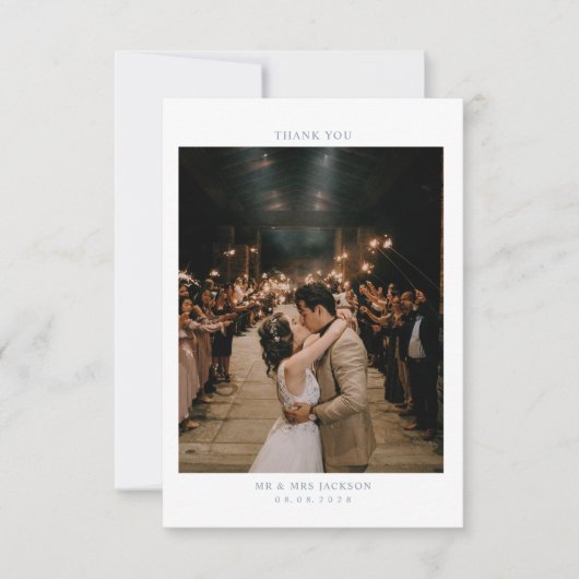 ホエレガントト付きダスティブシンプルルーハート結婚 サンキューカード (正面)