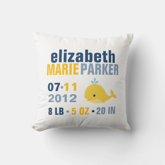 ホエーお洒落ルベビー誕生のお知らせ{黄} クッション (正面)