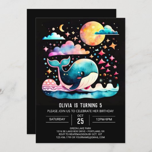 ホエーお洒落ル航海のガール誕生日 招待状 (正面/裏面)