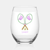 ホエーパーソナライズされたルカバー付きピンクテニスラケット ステムなしワイングラス (正面)