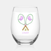 ホエーパーソナライズされたルカバー付きピンクテニスラケット ステムなしワイングラス (裏面)