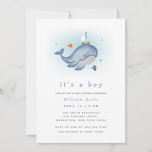 ホエーミニマルル・ナウティカの赤ちゃんシャワーの下で 招待状 (正面)