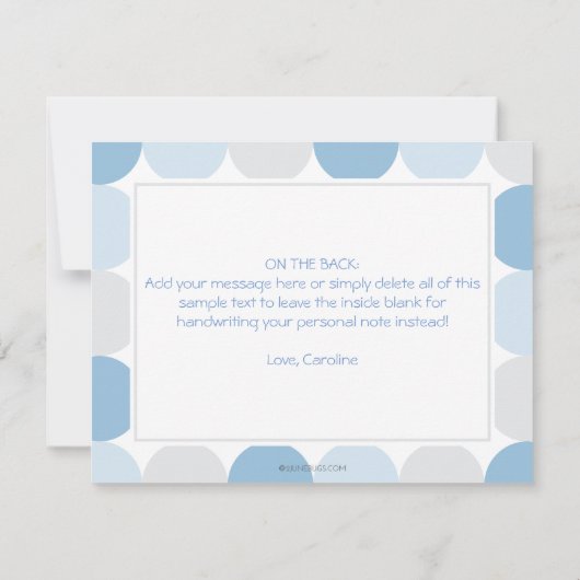 ホエーモダンル男の赤ちゃんシャワーブルー&グレードット サンキューカード (裏面)