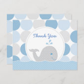 ホエーモダンル男の赤ちゃんシャワーブルー&グレードット サンキューカード (正面/裏面)