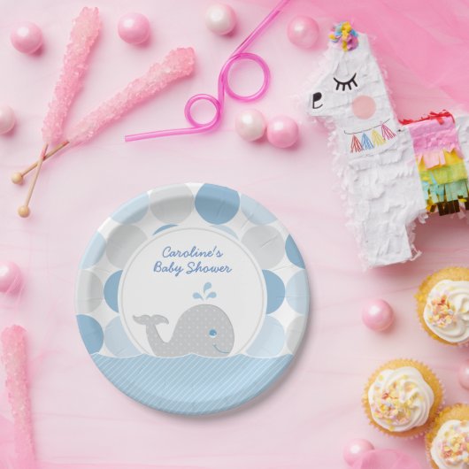 ホエーモダンル男の赤ちゃんシャワーブルー&グレー ペーパープレート (パーティー)