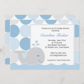 ホエーモダンル赤ちゃんシャワー招待状 – 青と灰色 招待状 (正面/裏面)