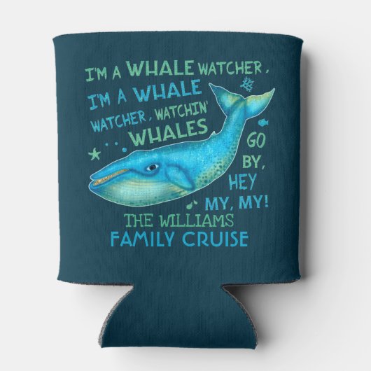 ホエールウォッチングファミリーバケーションクルーズパーソナライズされた 缶クーラー (裏面)