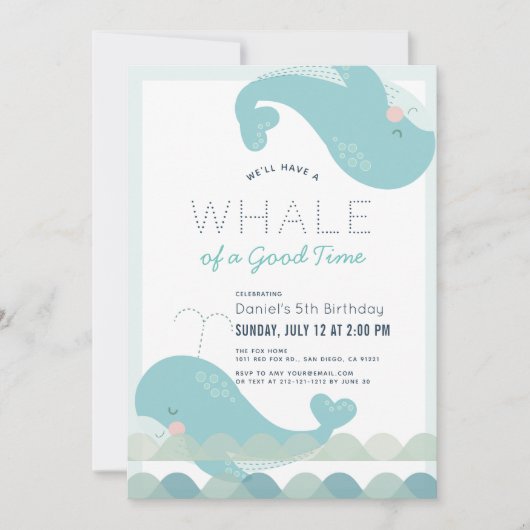 ホエールオブザグッドタイムブルーボーイ誕生日 招待状 (正面)