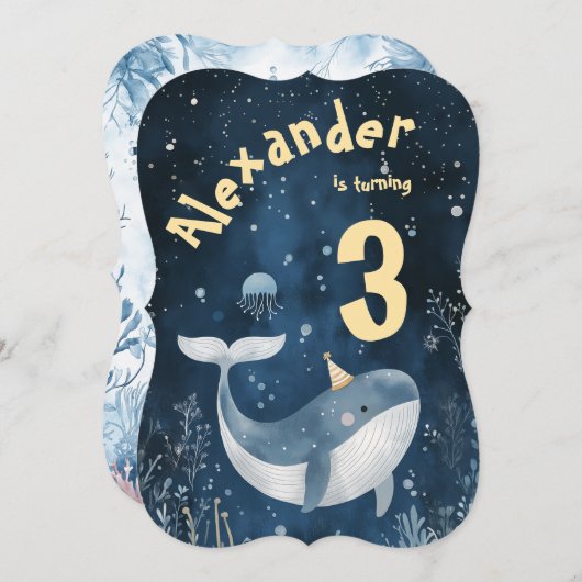 ホエールオブザタイム海子供の誕生日招待状 招待状 (正面/裏面)