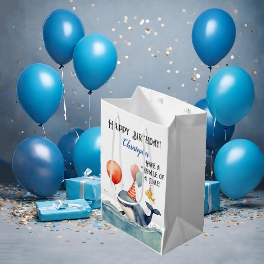 ホエールオブタイムボーイズパーソナライズされた誕生日 ミディアムペーパーバッグ