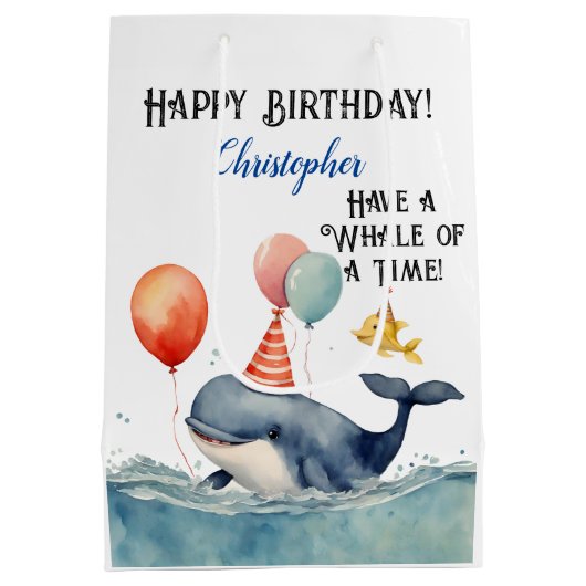 ホエールオブタイムボーイズパーソナライズされた誕生日 ミディアムペーパーバッグ (裏面)