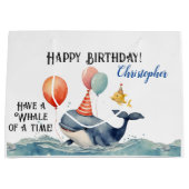 ホエールオブタイムボーイズパーソナライズされた誕生日 ラージペーパーバッグ (正面)