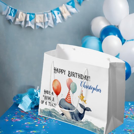 ホエールオブタイムボーイズパーソナライズされた誕生日 ラージペーパーバッグ