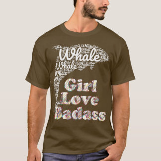 ホエールガールバダスホエールレインボーハートラブアニマル Tシャツ