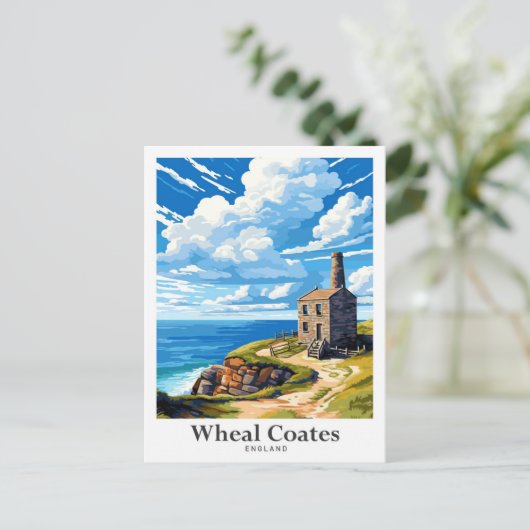 ホエールコーツイングランドヴィンテージトラベルイラストレーション ポストカード (スタンド正面)