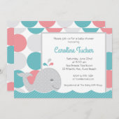 ホエールコーモダンラル&ティール（緑がかった色）ベビーシャワー招待状 招待状 (正面/裏面)