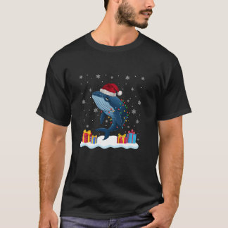ホエールサンタハットクリスマスツリーライトクリスマスパジャマ Tシャツ