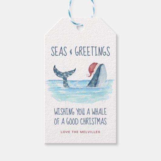 ホエールサンタ海の水の色の航海のクリスマス ギフトタグ (正面)
