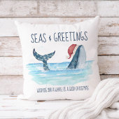 ホエールサンタ海の水彩沿岸クリスマス クッション