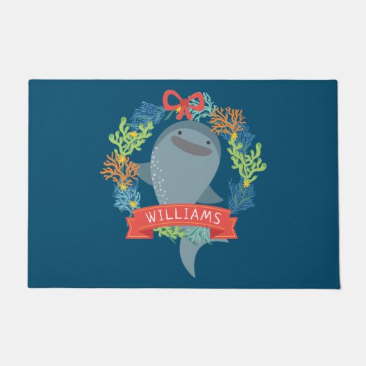 ホエールシャークおもしろいクリスマス ドアマット (正面)
