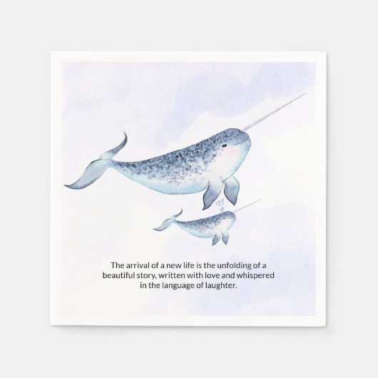 ホエールシー航海のブルー海ベビーシャワーナプキン スタンダードカクテルナプキン (正面)