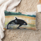 ホエールジャンピングオルカランバーピロー33 cm x 53 cm ランバークッション (ブランケット)