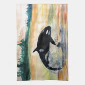 ホエールジャンピングオルカ茶タオル40.6 cm x 61 cm キッチンタオル (縦)