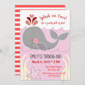 ホエールスプラッシュオンファースト誕生日招待状 招待状 (正面/裏面)